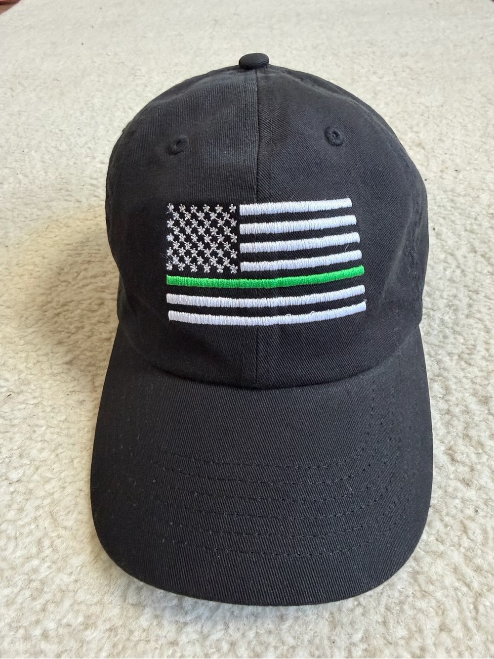 Black Baseball Cap Hat Thin Green Line Flag FBI Police 4th July America